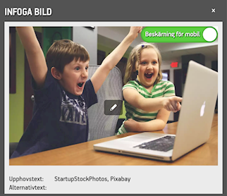 Beskärning för mobil i Sagas administration